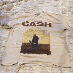 Urban Outfitters Cream Short-Sleeve 'CASH' Graphic Tee with Brown Print